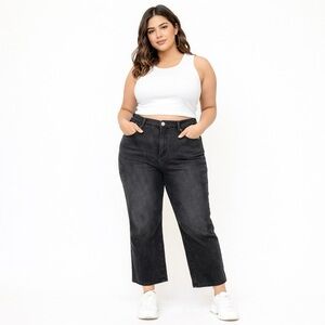 Democracy 14 AbSolution Jeans Women’s Straight High Rise Cropped Faded Black